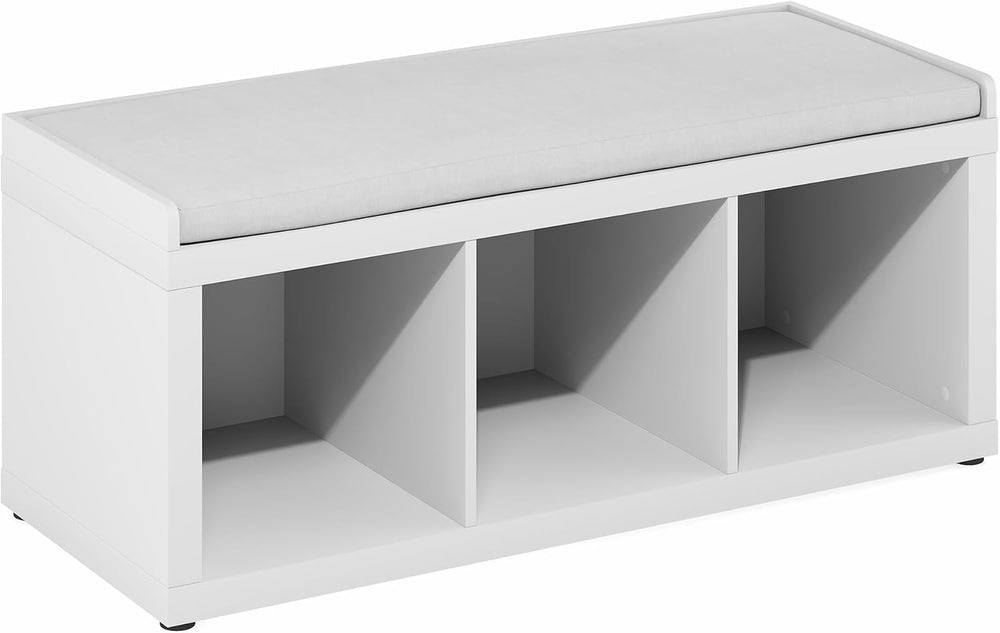 Furinno Cubicle Storage Bench, Shoe Bench with Padded Seat Cushion, 3-Cube Op...