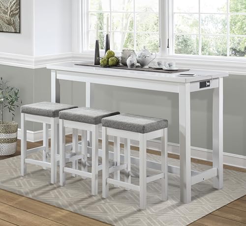 Lexicon 4-Piece Counter Height Table & Stool Sets with USB Ports, White