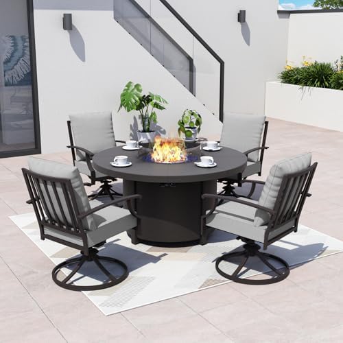 Kurapika 5 Piece Metal Outdoor Patio Furniture Set with Round Fire Pit Table,...