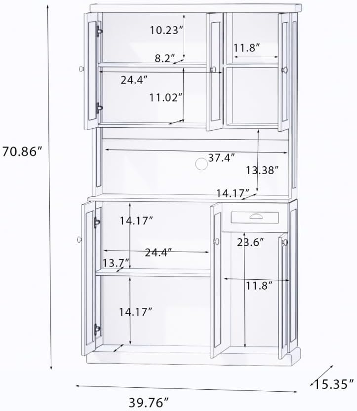 71" Kitchen Pantry Storage Cabinet with Microwave Oven Countertop, Adjus...