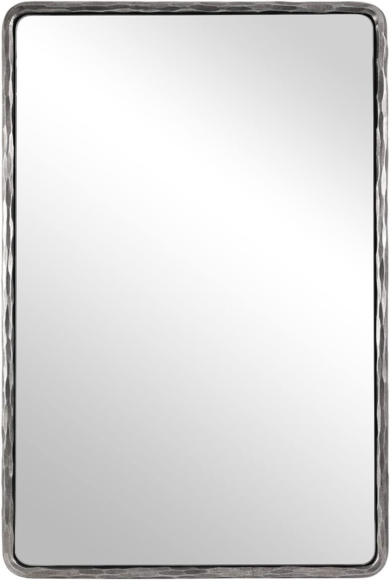 ANDY STAR Hand-Forged Silver Bathroom Mirror for Wall, 24x36 Inch Luxury Soli...