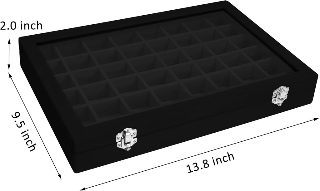 Vicoter Velvet Jewelry Tray 48 Compartments Jewelry Display Organizer with Transparent Cover Rings, Earrings, Necklaces, Pendants Storage Box for Girls, Wives, Mothers, Women