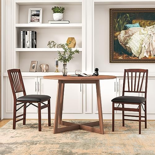 KOTEK Folding Dining Chairs Set of 4, Wooden Kitchen Chairs with Padded Seat ...