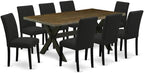 East West Furniture X677AB624-9 9 Piece Dining Table Set Includes a Rectangle Kitchen Table with X-Legs and 8 Black Color Linen Fabric Parson Dining Room Chairs, 40x72 Inch, Multi-Color