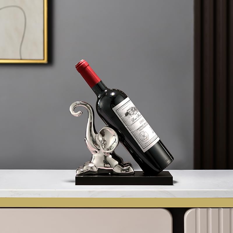 ELEGANTZ Modern Wine Bottle Holder – Decorative Elephant Design with Chrome F...
