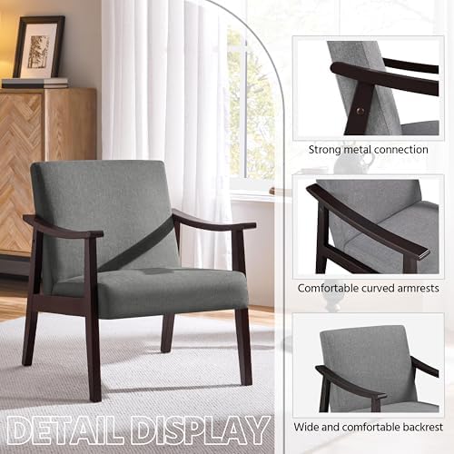Yaheetech Accent Chair, Mid-Century Linen Fabric Armchair, Dark Gray