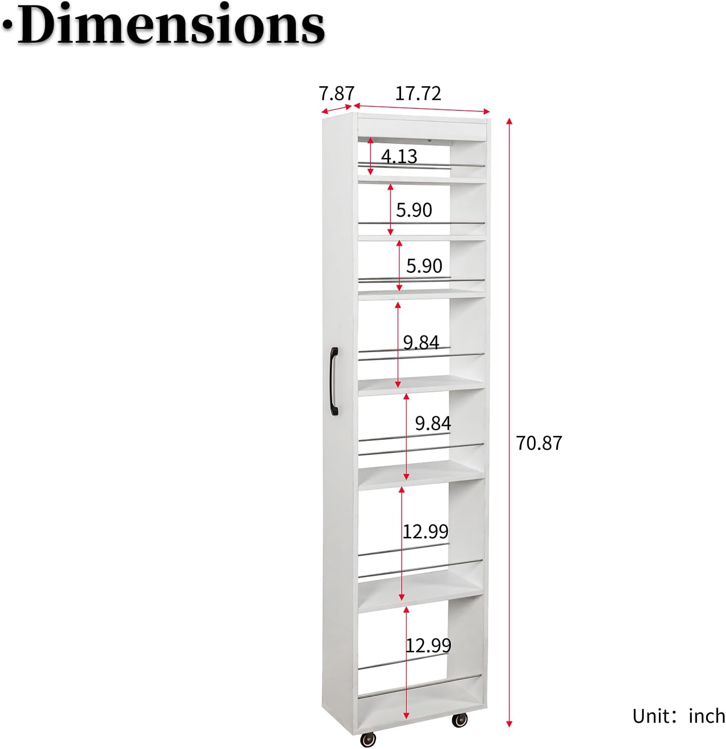 JOYSOURCE Slim Pull-Out Kitchen Cart with 7 Tiers, Narrow Rolling Storage Cabinet for Next to Fridge, Tall 7-Tier Organizer Rack with Black Handles & Wheels White