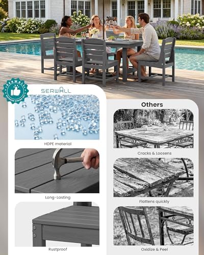 SERWALL Armless Outdoor Dining Set, Patio Dining Set for 6, Gray