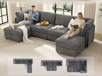KKL Modular Sectional Sofa U-Shaped 6 Seater Couch with Storage Ottoman, Convertible L-Shaped Plush Wide-Wale Corduroy Couch for Living Room, Apartment, Modern Design, Gray