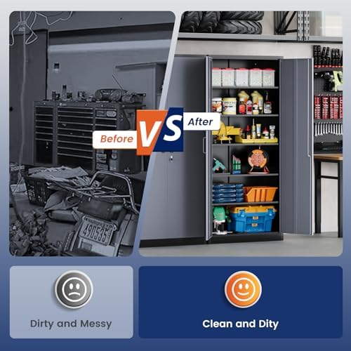 Yizosh Metal Garage Storage Cabinet with 2 Doors and 5 Adjustable Shelves - 7...