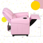 Kids Recliner chair, toddler Armchair Upholstered Couch with Cup Holder, Backrest, baby Leather sofa with Headrest and Footrest, Child Furniture for Ages 2-7(Pink)