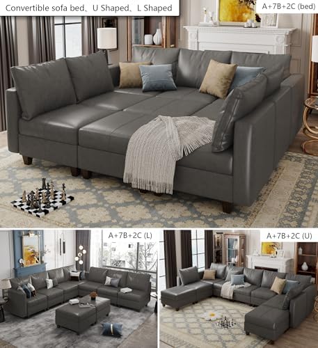 EASE MOOSE Faux Leather Sectional Modular Couch Sleeper Sectional Sofa | Faux...