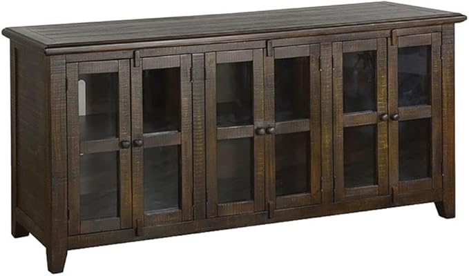 Pemberly Row 70" Dark Wood TV Stand Media Console Cabinet, Rustic Entertainment Center, for TVs up to 80" in Tobacco Leaf