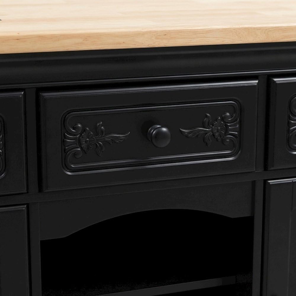 Furnifact Acacia Butcher Block Kitchen Island with Drawers and Adjustable She...