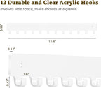 Acrylic Necklace Holder 2 Pack Wall Mounted Necklace Organizer Hanging Jewelry Organizer with 12 Hooks for Necklaces, Bracelets, Rings and Bangles Display（White）