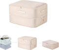 Ultra Space Saving Self Compression Organizer, 2025 New Large Capacity Storage Bag, Thick Satin Fabric Heavy Duty Bags for Comforters Blankets Bedding Duvet (Beige, Large, 21x17x12in)