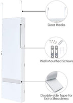 Giantex 15 LEDs Jewelry Armoire, Wall Mounted or Door Hanging, Lockable Jewelry Cabinet with Full Length Mirror, Large Storage Jewelry Organizer Box Armoire for Girls Women (14.5"W x 3.5"D x 47.5"H)