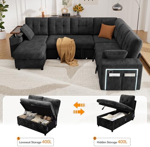 Vipbear 7 Seat Modular Sectional Sleeper Sofa with Pull Out Bed, L-Shaped Cou...