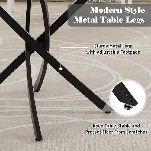Dining Table Set for 4, 47" Round Kitchen Table with 4 Leather Dining Ch...
