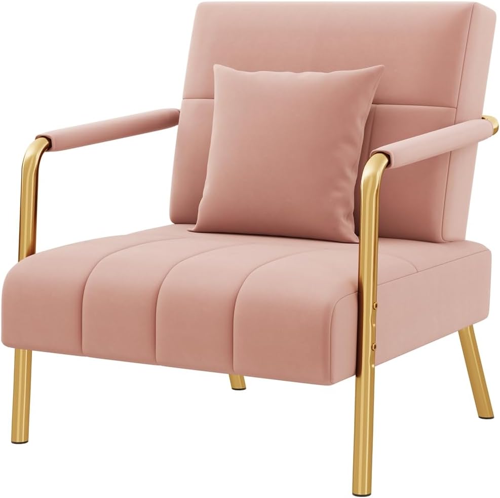 Yaheetech 30" Accent Chair Velvet Armchair with Golden Frame, Pink | Vel...