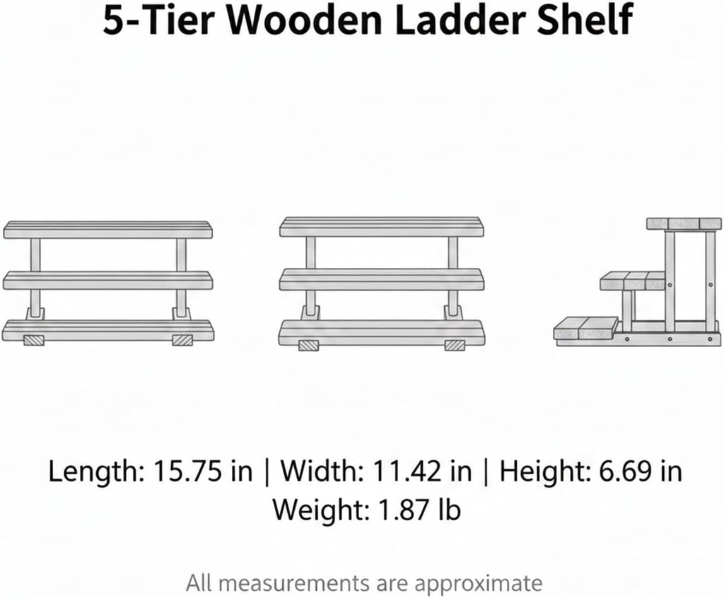 Home Office Users: 5-Tier Solid Wood Ladder Shelf for Desktop Organization, Compact Vertical Bookcase for Small Spaces