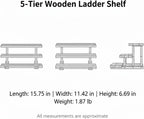 5-Tier Wooden Ladder Shelf, Solid Wood Vertical Storage Rack for Desktop and Home Office, Compact Bookcase Organizer (1 PC)