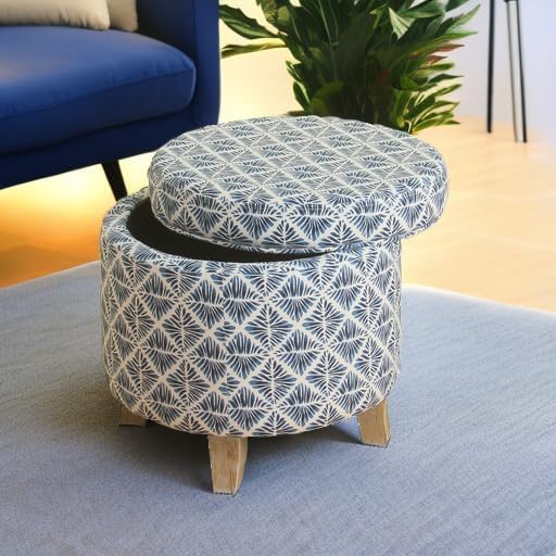 Homepop Home Decor | Upholstered Round Storage Ottoman | Ottoman with Storage...