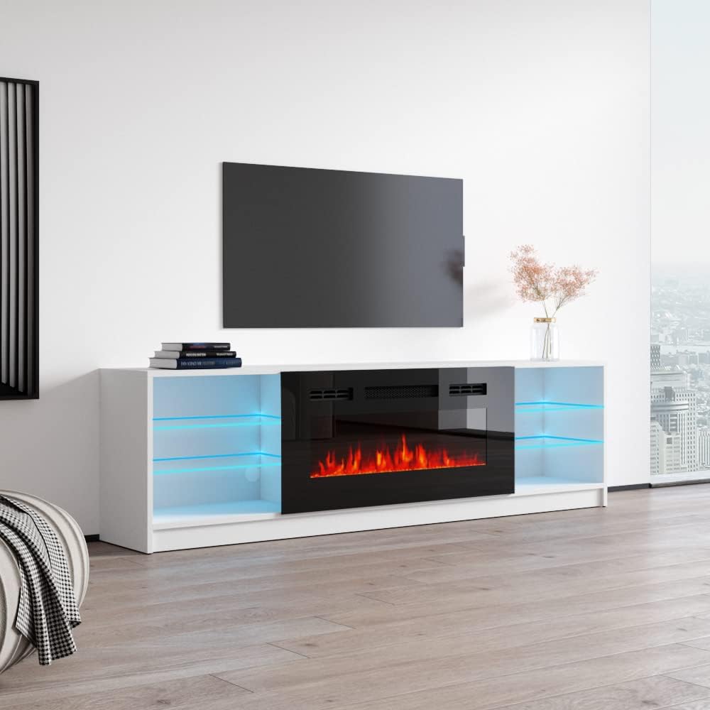 Meble Furniture Boston 01 Electric Fireplace TV Stand — High Gloss Modern Med...