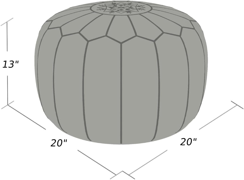 Stuffed Round Design Moroccan Leather Pouf Ottoman, Handmade, Pre-Filled, 100% Genuine Leather, 13” Height x 20” Diameter, Footstool & Living Room Décor (Tan)