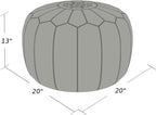 Stuffed Round Design Moroccan Leather Pouf Ottoman, Handmade, Pre-Filled, 100% Genuine Leather, 13” Height x 20” Diameter, Footstool & Living Room Décor (Tan)