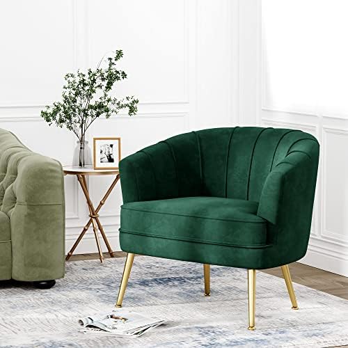 Andeworld Velvet Accent Chair, Barrel Armchair, Green | Velvet Upholstery, Go...