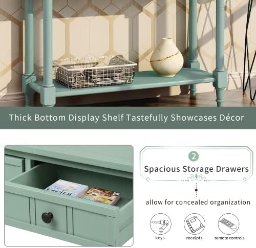 Bellemave Console Table with 2 Drawers & Bottom Shelf, Retro Entryway Tab...
