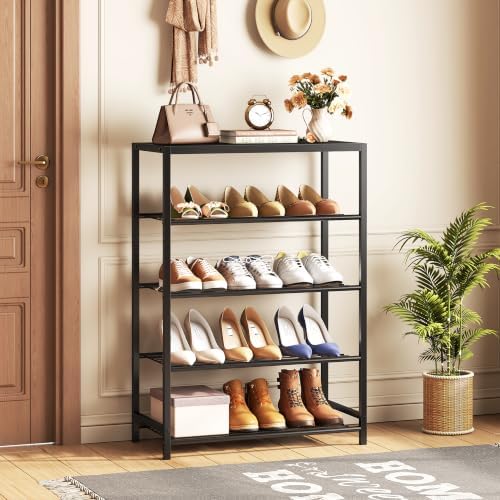 Yusong Shoe Rack Organizer, 5 Tier Industrial Shoe Storage Shelf for Closet E...