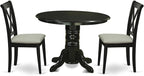 East West Furniture SHCL3-BLK-C 3 Piece Modern Dining Table Set Contains a Round Kitchen Table with Pedestal and 2 Linen Fabric Kitchen Dining Chairs, 42x42 Inch, Black