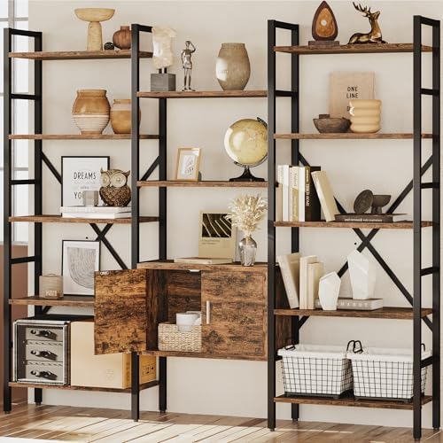 70 x70" Triple 5 Tier Book Shelf, Industrial Large Bookcase with Storage...