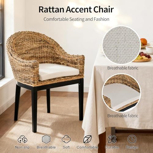 DUHOME Rattan Accent Chairs Set of 2,Armchair with Natural Rattan Back