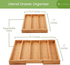 Bamboo Drawer Organizer, 2 Pack - Expandable Silverware Organizer & Utensil Drawer Organizer, Cutlery Tray with Dividers, 7-9 Slots - Premium Kitchen Organizer for Utensils & Flatware (Natural)