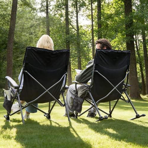 Rocking Camping Chair for Adults, Portable Chairs with Cup Holder and Side Po...