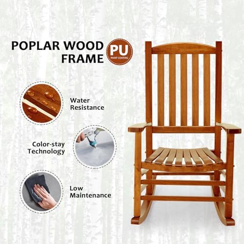 Hupmad Wooden Oversized Porch Rocker Chair with High Back and Armrest, All We...