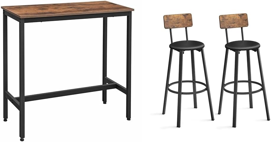 VASAGLE Bar Table 15.7 x 39.4 x 35.4 Inches, Rustic Brown and Ink Black ULBT10X and Bar Stools Rustic Brown and Black ULBC069B81