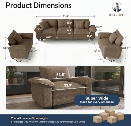 HERA'S HOUSE 3 Pieces Modular Cloud Couch and Chair Set Setional Sofa | M...