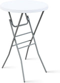 28” Round Folding Bar Table, High Top Cocktail Table with Locking Mechanism, HDPE Waterproof Stain-Resistant Top, Indoor Outdoor Patio Garden Party, White, 1 PCS