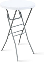 28” Round Folding Bar Table, High Top Cocktail Table with Locking Mechanism, HDPE Waterproof Stain-Resistant Top, Indoor Outdoor Patio Garden Party, White, 1 PCS