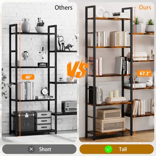 Shintenchi Large 5 Tier Bookshelf,Triple Bookcase, Tall Open Shelves