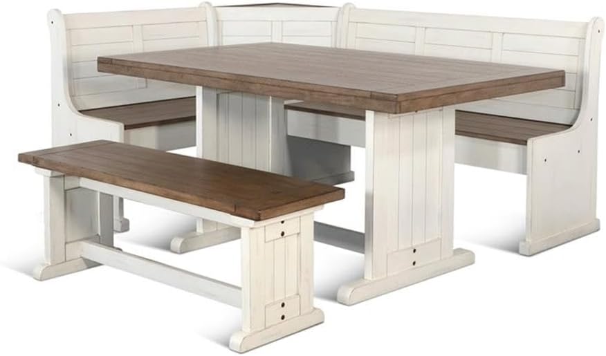 Pemberly Row Dining Set Wood, Rectangular in Off White (36" H x 75"...