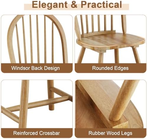 18" Oak Dining Chairs Set of 4, Wood Windsor Chair with Spindle Back for...