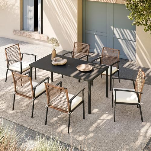LAUSAINT HOME 7 Pieces Patio Dining Set, Outdoor Furniture Set of 6 Chairs wi...