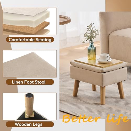 Storage Ottoman, Small Foot Stool Ottoman with Storage, Linen Foot Rest with ...