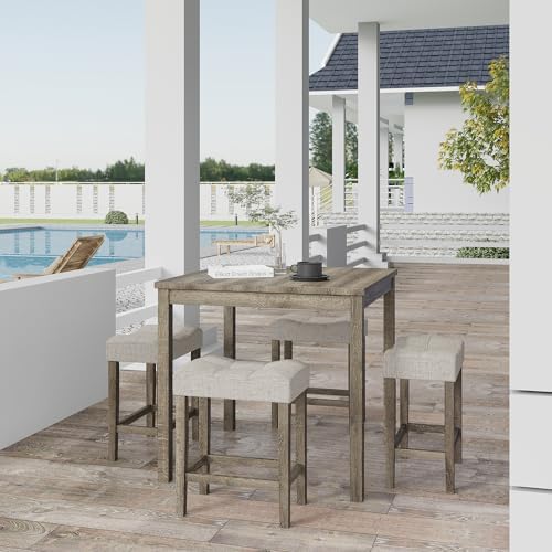 allamazing 5-Piece Counter Dinner Height Table Set, Indoor Modern Rectangular...