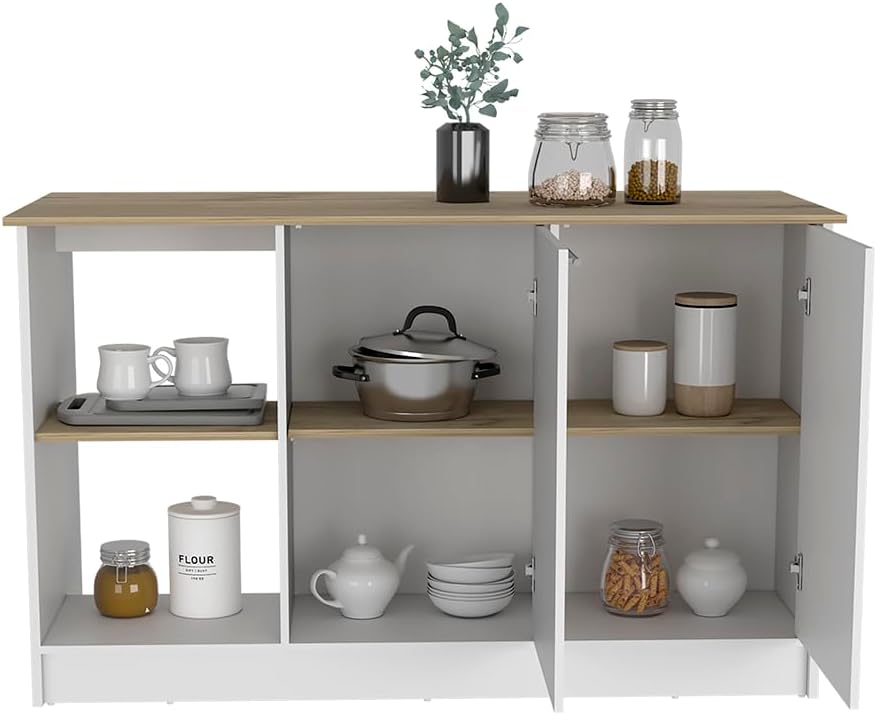 Kitchen Island with Four Open Shelves and Two Cabinets | Multicolor design wi...